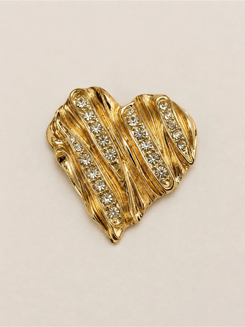 Gold Heart Crystal Brooch - Elegant Women's Jewelry